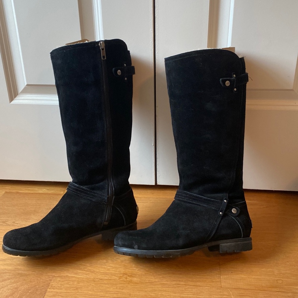 UGG Black Suede Sherpa Lined Tall Boots